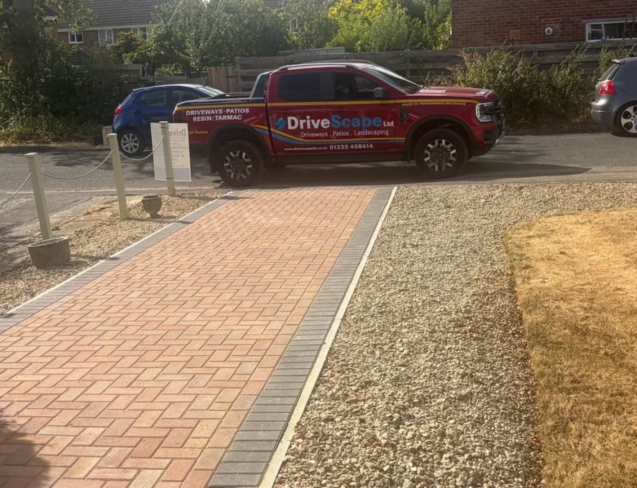 DriveScape Ltd van parked beside a completed block paving driveway in Wiltshire