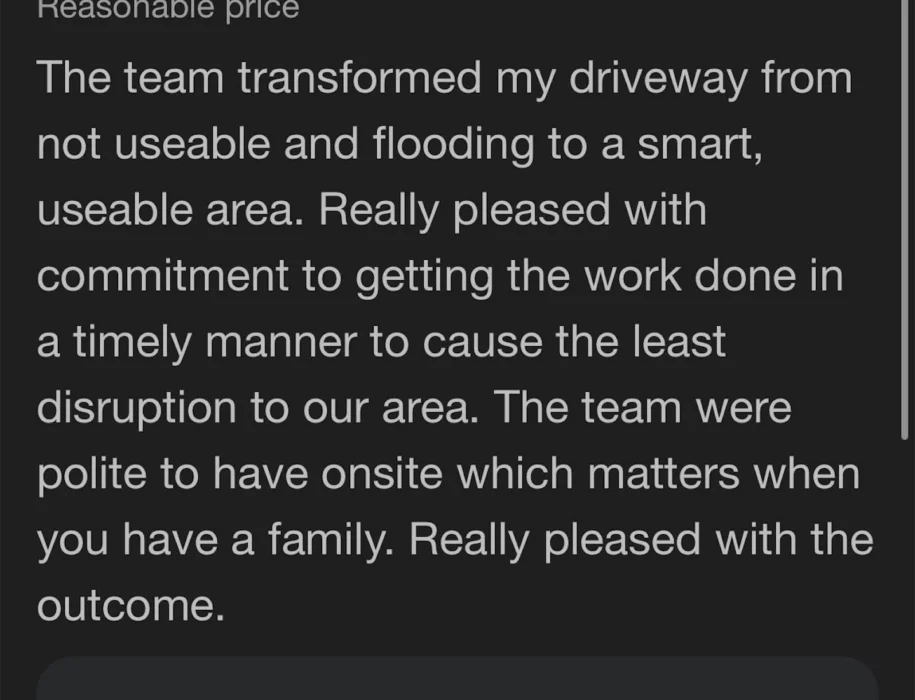Five-star Google review praising DriveScape Ltd for transforming a flooding driveway into a smart, usable space